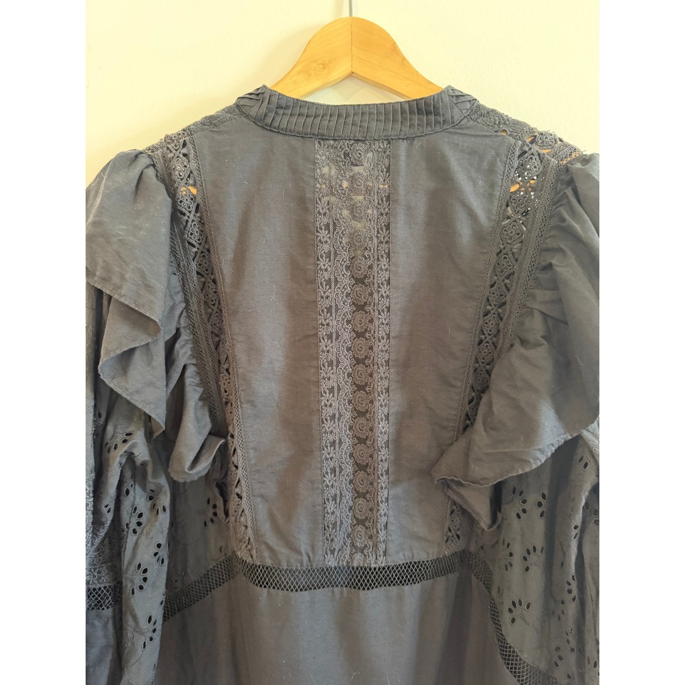 All Saints Prim Broderie Dress Black Eyelet Lace Ruffle Mini US 6 - Picture 10 of 12